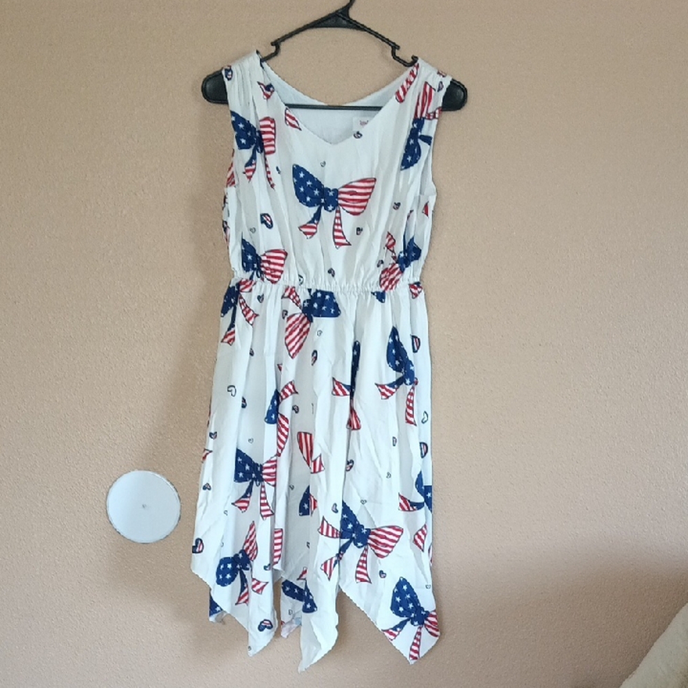 White Dress with American Flag Bow Print